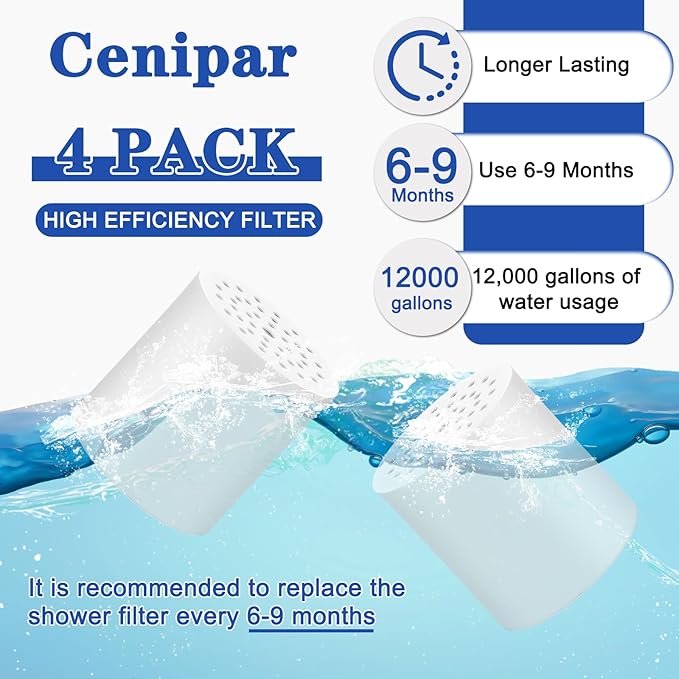 4 Pack 15 Stage Shower Filter Replacement Cartridge Filter with Vitamin C Shower Head Replacement for Hard Water by Cenipar