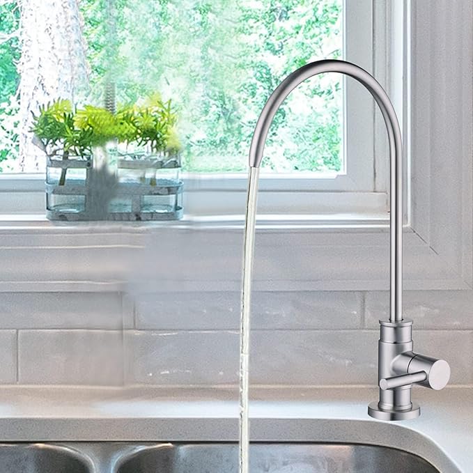 Drinking Water Faucet Brushed Nickel, Wellup Reverse Osmosis Faucets for Non Air Gap RO Water Filtration System, Leadless Stainless Steel Kitchen Water Filter RO Faucet for Kitchen Bar Sink