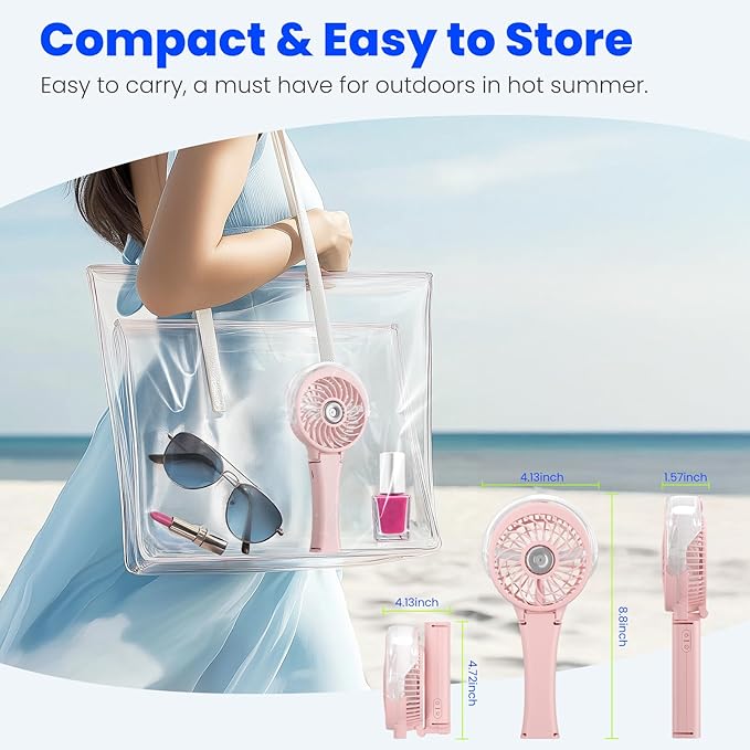 HandFan 2025 Upgraded Portable Misting Fan, Two Button Easy Operation, Handheld Rechargeable Mister Fan, Spray Water Mist Fans, Mini Electric Cooling Fans for Travel, Outdoors, Disney(Pink)