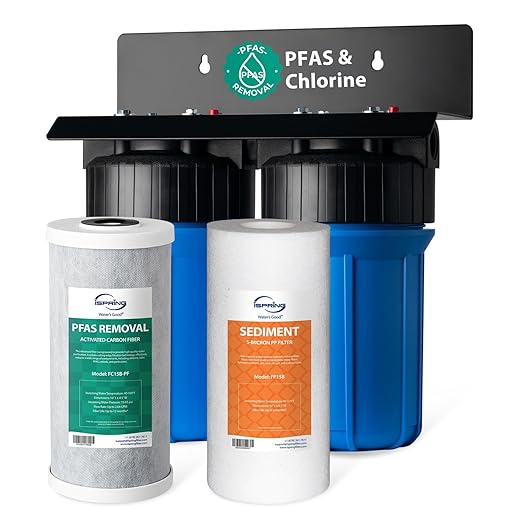 iSpring PFAS Whole House Water Filter System,SGS-Tested to Remove up to 99% PFAS,2-Stage Filtration Reduces Sediment, Chlorine, Chemical, Taste & Odor, 10-Inch Filters,1" Inlet/Outlet Model: WGB21B-PF