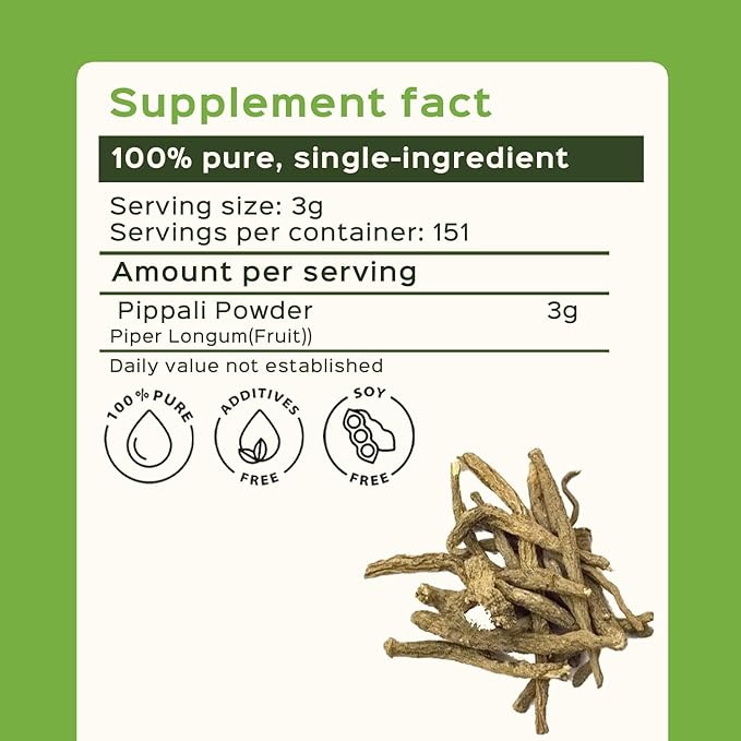 bixa BOTANICAL Long Pepper Powder| Pippali (Piper Longum) | Ayurvedic Supplement & Meat Seasoning | Strong Aroma, Steam Treated, Vegan, Non GMO & 100% Pure | 1 lb / 16oz