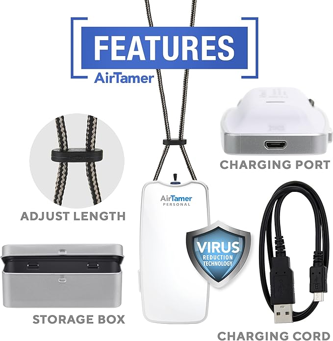 AirTamer A310W Personal Rechargeable and Portable Air Purifier Negative Ion Generator, Proven Performance, White with Metal Travel Case