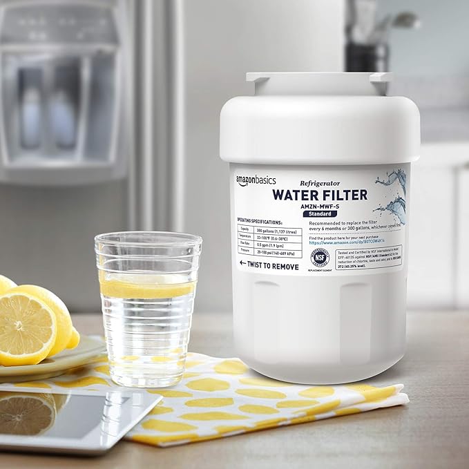 Amazon Basics Replacement Water Filter Cartridge Compatible with GE MWF Refrigerator, Pack of 3, Standard Filtration