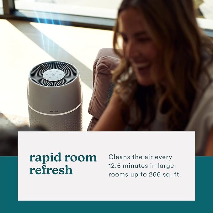 Homedics 5-in-1 PetPlus UV-C Air Purifier - 360-Degree HEPA Filter for 266 Sq Ft, Air Purifiers for Pets, Bedroom, and Home with Essential Oil Pads and Built-In Timer, 3 Speed Settings, White