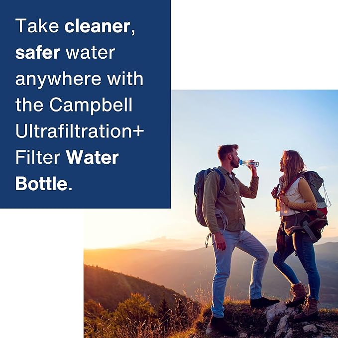 Campbell Ultrafiltration+ Water Filter Bottle - 16 fl. oz., Purification On the Go, Reusable, BPA-Free, Dishwasher Safe, Assembled in USA - Essential for Clean Hydration Anywhere