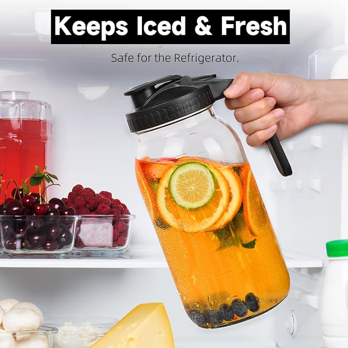 3 Pack 64oz Glass Mason Jar Pitcher with Airtight Lid and Handle – Wide Mouth, Leak-Proof, Ideal for Sun Tea, Cold Brew, Lemonade, Iced Coffee, Milk, and Water (Gray)