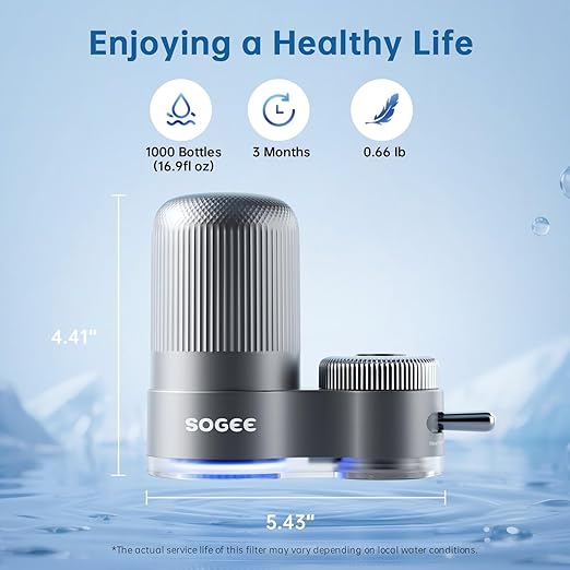 Water Filter for Sink Faucet,Faucet Mount Water Filter with Blue Light,NSF42 Reduces Chlorine,Bad Taste & Some Heavy Metals,Lasts Over 300 Gallons,Fits 15/16",13/15"& 3/4" Kitchen Faucets,3*Filter