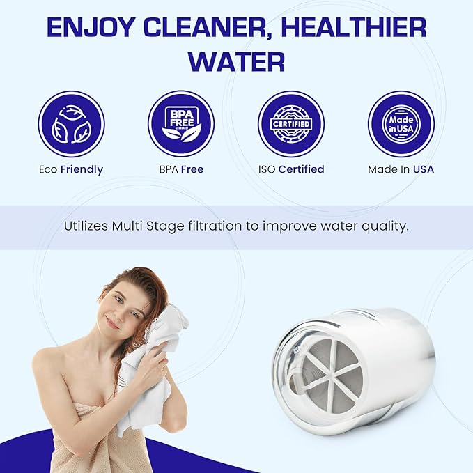 Crystal Quest Shower Filter without Shower Head - White - Advanced Multi Stage Filtration for Cleaner Water - Removes Chlorine, Heavy Metals - Promotes Healthier Skin, Softer Hair - Long-Lasting
