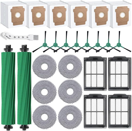 27 Pack Replacement Accessories Kit for iRobot Roomba Plus 405 Combo, Plus 505 Combo Robot,include 2 Main Brushes,6 Dust Bags,6 Mop Pads,4 Filters,8 Side Brushes,1 Cleaning Brush