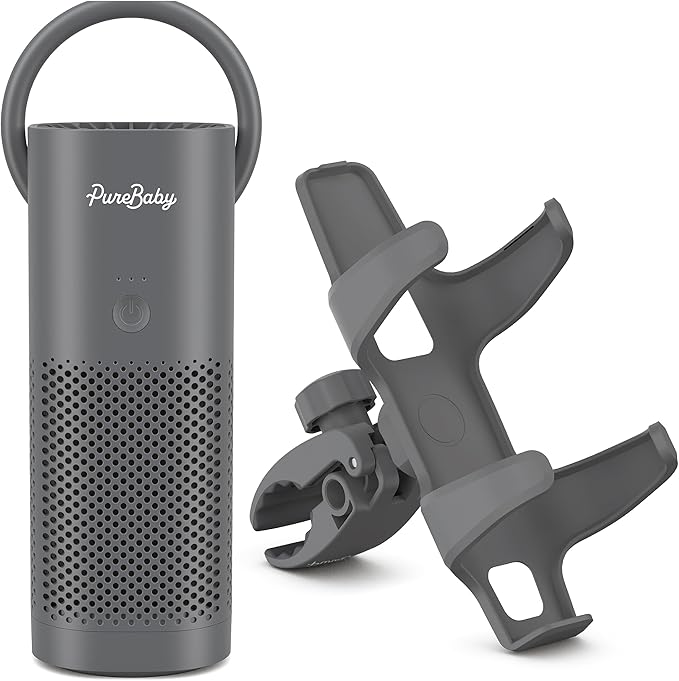 Pure Enrichment PureBaby On-the-Go Air Purifier - Portable Stroller Air Purifier & Adjustable Clamp for Car Seat, Crib, Bassinet & Playpen - True HEPA Filter Removes 99.97% of Allergens Around Baby