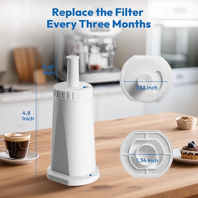 6 Pack Replacement Water Filter for Breville Espresso Machine Barista Pro BES878, Barista Touch Bes880, Oracle Touch BES990, Oracle BES980, Dual Boiler BES920 Bambino ClaroSwiss Sage, BES008WHT0NUC1