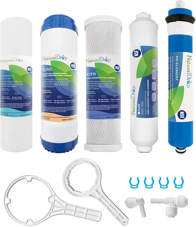 NSF Certified 5 Stage Reverse Osmosis RO Water Filters Replacement Set 100 GPD RO Membrane Standard 10 Inch