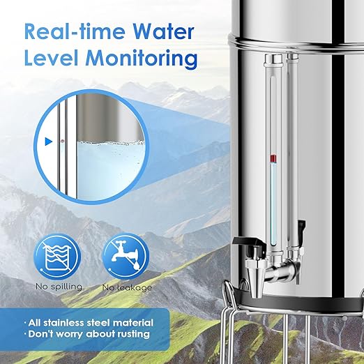 Purewell 6-Stage Alkaline Water Filter System, 0.01μm Ultra-Filtration Countertop System with 4 Filters, Metal Water Level Spigot and Stand, pH 8-9, 2.25G, PW-OB-PH
