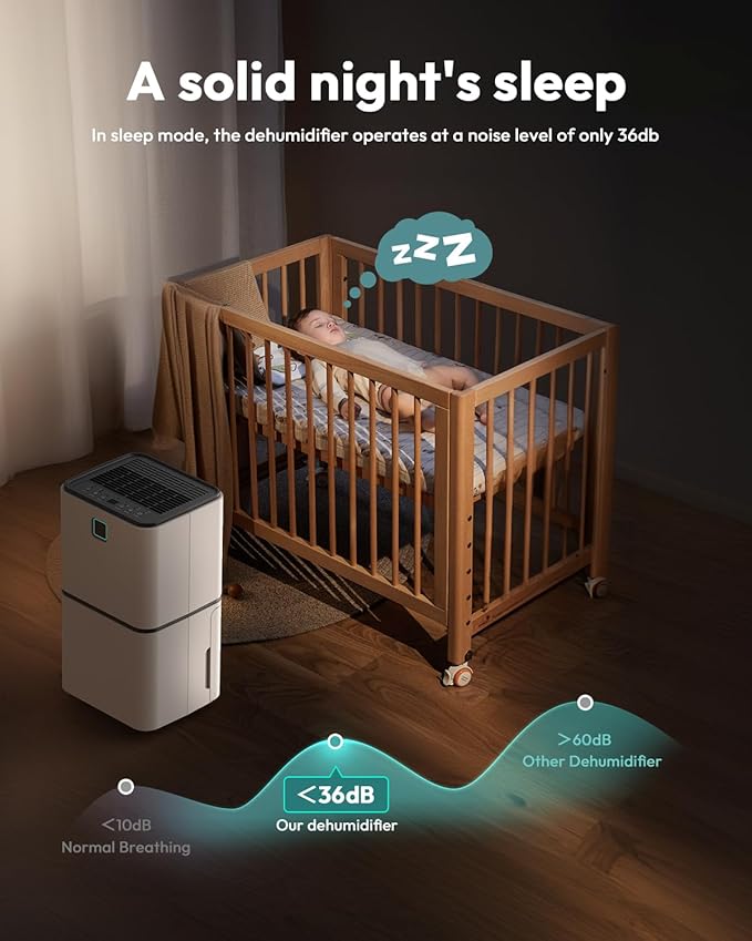 2000 Sq. Ft Dehumidifier for Home/Basement, 30 Pints 36 dB Dehumidifiers for Bedroom/Bathroom With Drain Hose LED Intelligent Humidity Light