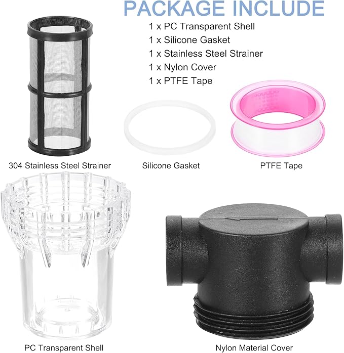 uxcell Pressure Washer Filter 3/4" NPT Female Thread, Inline Mesh Strainer Attachment, Stainless Steel Screen with Sealant Tape for Outdoor Gardening Inlet Water (Size:80 Mesh)