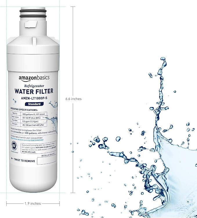 Amazon Basics Replacement LG LT1000P Refrigerator Water Filter, 3-Pack, Standard Filtration