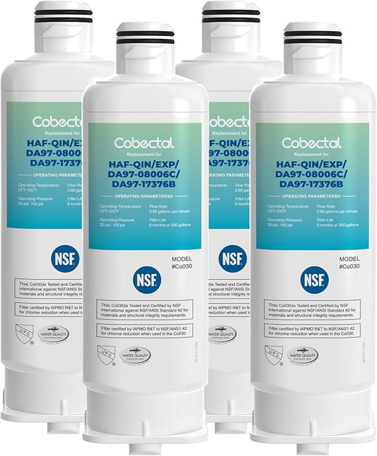 HAF-QIN/EXP Water Filter Replacement for samsung Haf-qin DA97-17376B RS27T5200SR RS22T5201SR RF27T5241SR RF23M8070SG DA97-08006C Rf28T5001SR RF27T5201SR RF27T5201SG Water Filter,4pack,by Cobectal