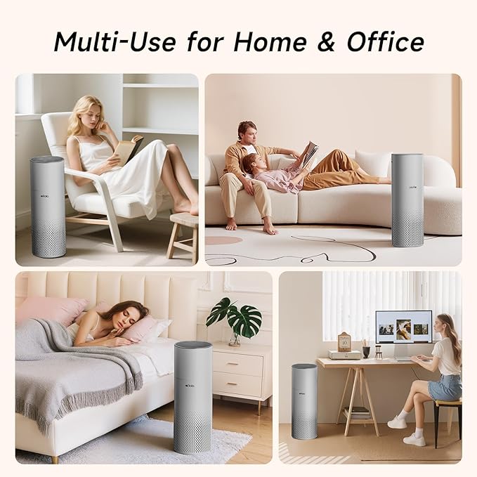 Afloia Humidifier and Air Purifier in One, Air Purifier and Evaporative Humidifier Combo for Home, 24dB Quiet Air Cleaner Remove Pets Dust Dander Hair Allergy Pollen Smoke Smell for Room, Grey