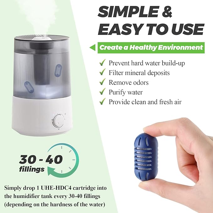20Pack Demineralization Cartridge Filter UHE-HDC4 Fit for HoMedics Ultrasonic Humidifiers by Techecook, uhe-hdc4 Demineralization Cartridge Filter Replacement Purifies Water| Filter Mineral Deposits