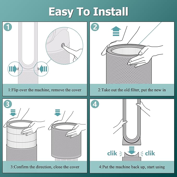 TP01 HEPA Filter Replacement for Dyson Tower Purifier Pure Cool Link TP01, TP02, TP03, AM11, BP01, Funmit 360° Combi HEPA and Activated Carbon Filter, Compared to Part 968126-03, 2 Pack