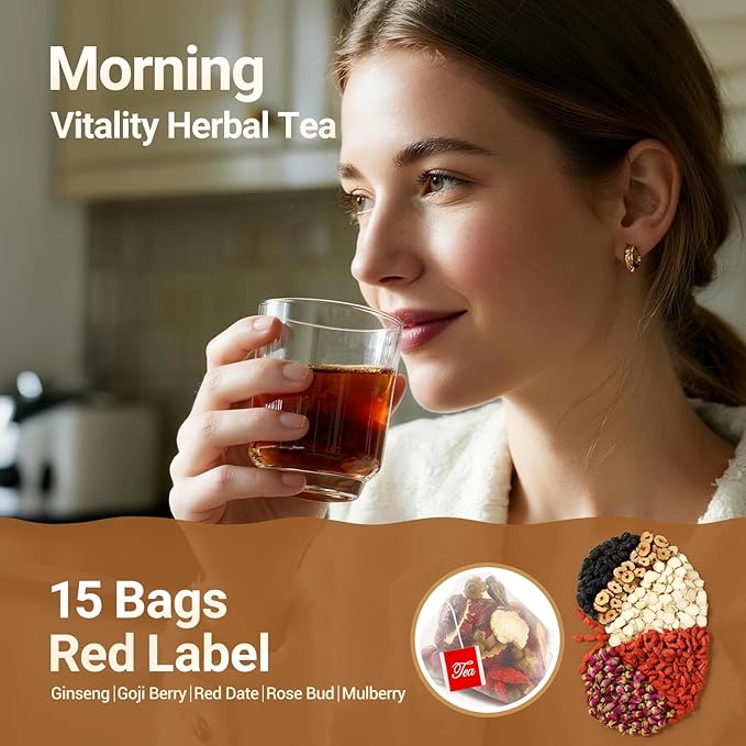 Kidney Tea Formula Ginseng Vitality Tea - 2 Varieties x 15 Bags, Traditionally Family-Grown, Caffeine-Free Pure Herbal Blend with 10 Traditional Chinese Herbs for Men & Women