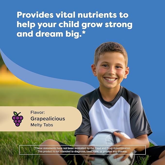 Renzo's Hercules Calcium Supplement with Vitamin D3 and K2, Dissolvable, for Ages 2+, Kids Vitamins, 60 Grape-Flavored Melty Tabs