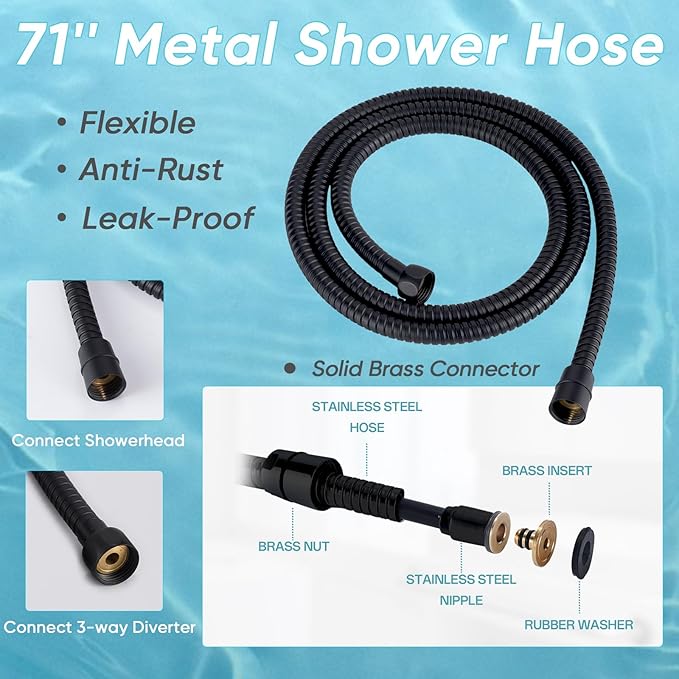 10'' Dual 20 Stage Filtered Shower Head with Handheld, 6 Spray Settings Handheld Shower Head High Pressure Rainfall Filter Combo with 12'' Adjustable Extension Arm, 71'' Shower Hose (Matte Black)