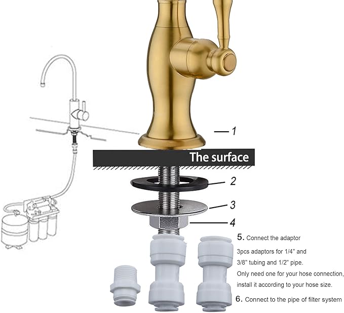 Delle Rosa Brushed Gold Drinking Water Faucet, Commercial Water Filtration Faucet for Under Sink Water Filter System,Solid Brass Drinking Water Purifier Faucets,Brushed Gold(Deep Gold)