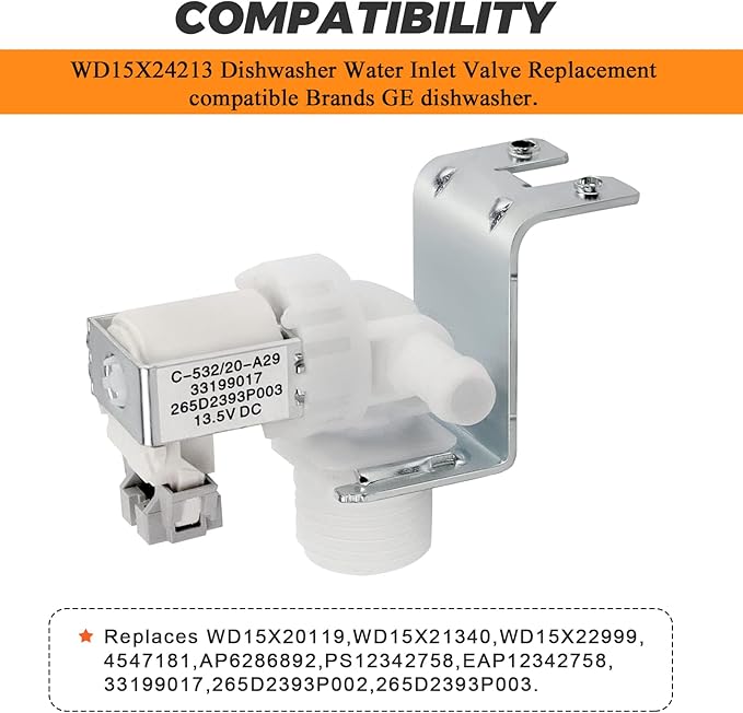WD15X24213 WD15X22999 WD15X26140 Dishwasher Valve by Blutoget -Compatible for GE Dishwasher-Replaces 4547181 AP6286892 PS12342758 EAP12342758 WD15X20119 WD15X21340