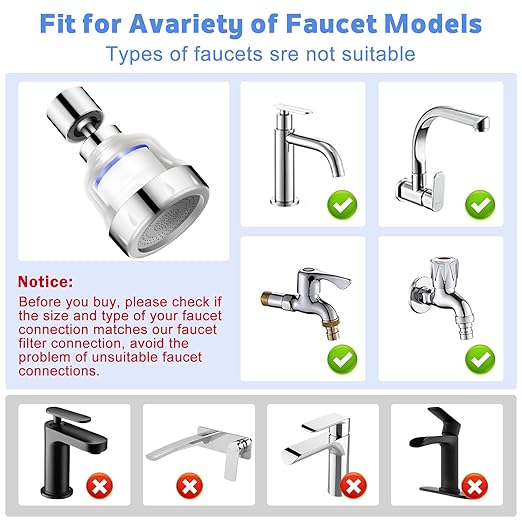 13 PCS Sink Water Filter Faucet Set, Universal 360 ° Rotating Kitchen Faucet Water Purifier, Bathroom Faucet Filter Removes Chlorine Fluoride Hard Water for Home Kitchen & Bathroom
