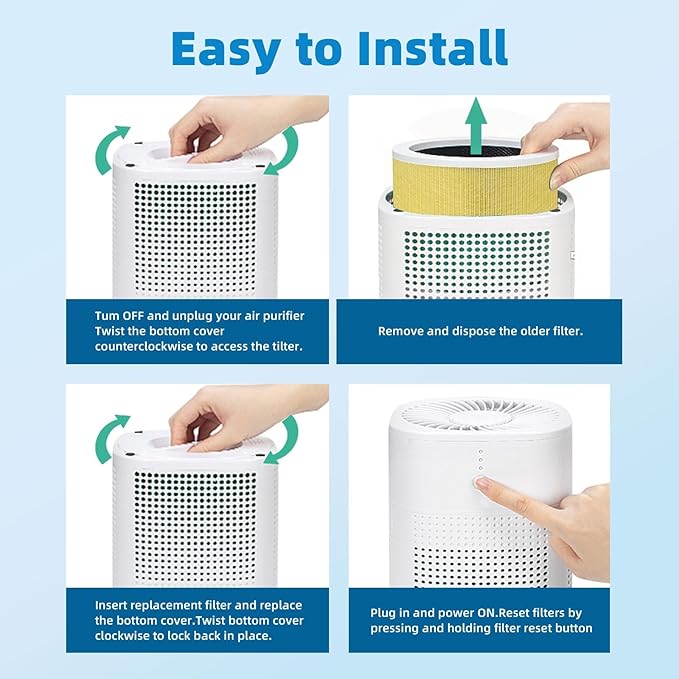 HY1800 Upgraded Replacement Filter Compatible with Honeyuan/Loytio/CHIVALZ/MORENTO/AYAFATO/IOIOW HY1800 Air Purifier, 3-in-1 H13 Grade True HEPA Upgraded Activated Carbon Filter, Yellow 2 Pack