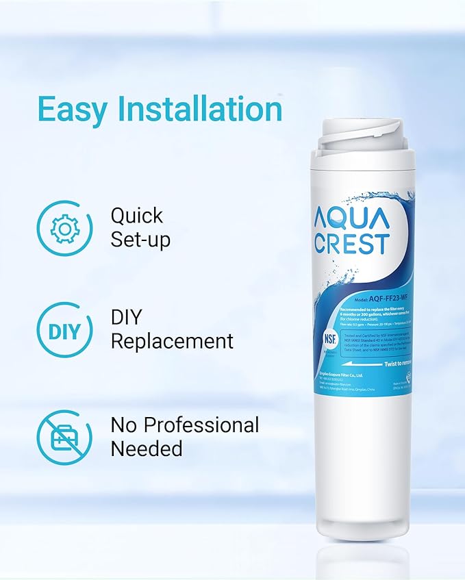AQUA CREST GSWF Refrigerator Water Filter, Replacement for GE® GSWF Smart Water 238C2334P001, Kenmore® 46-9914, 469914, 9914, 2 Filters