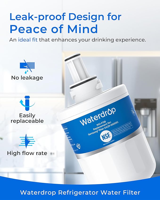 Waterdrop DA29-00003G Refrigerator Water Filter, Replacement for Samsung®, DA29-00003B, DA29-00003A, Aqua-Pure Plus, HAFCU1, RFG237AARS, FMS-1, RS22HDHPNSR, RSG257AARS, 2 Filters (Package May Vary)