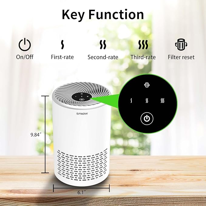 Air Purifiers For Bedroom - Portable Air Purifier Covers Up to 215 ft² Remove Smoke Pollen Dander Hair Smell, with Sleep Mode Speed Control For Home Office Living Room Drom, SAP200C, White