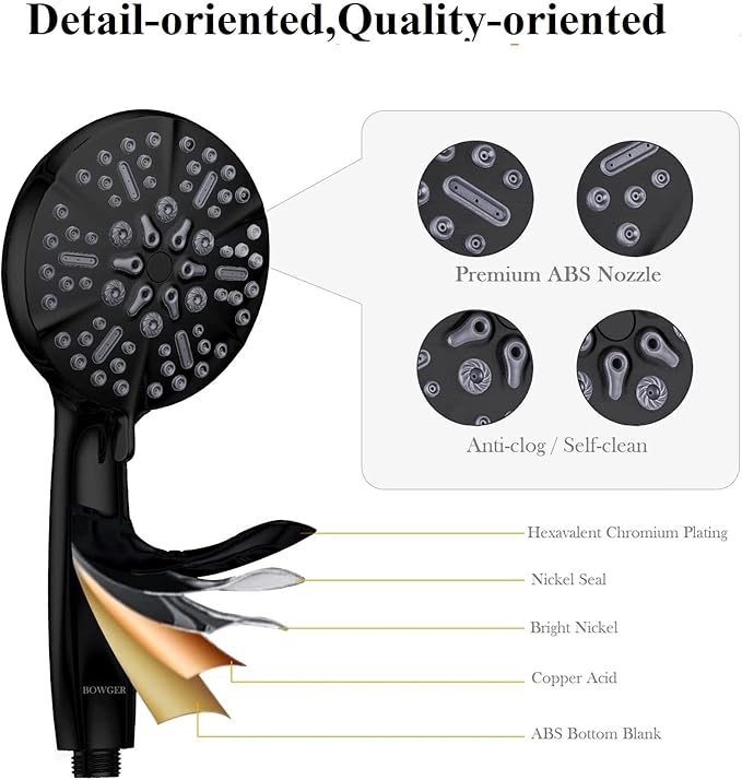 Matt Black Shower Head with Handheld Spray High Pressure-Multifunction Strong Flow Rain Massage Showerhead with Extra long Hose and Adjustable Overhead Holder – La Mejor Regaderas Modernas Para Ducha