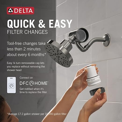 Delta Faucet 5-Setting H2Okinetic Shower Head Black Stainless with Clarifi Premium Shower Filter Attachment with Filter