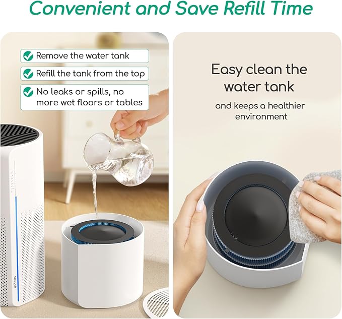 Afloia 2-in-1 Air Purifier & Humidifier Combo, Advanced 3-Stage Filtration, Whisper-Quiet Operation, Auto Shut-Off, 7-Color LED Light, Ideal for Pet Allergies & Smoke (White)