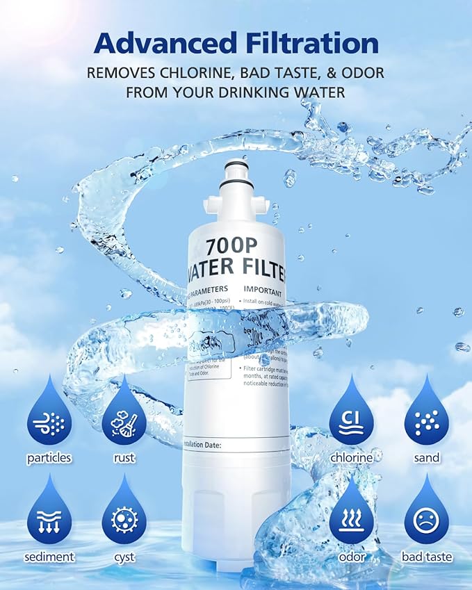 ADQ36006101 Water Filter Compatible With LG LT700P LT700PC Kenmore 9690, ADQ36006102 RFC1200A 46-9690 LFXS30766S Water Filter Replacement LT120F Fresh Air Filter 300 Gallon, 3 Pack