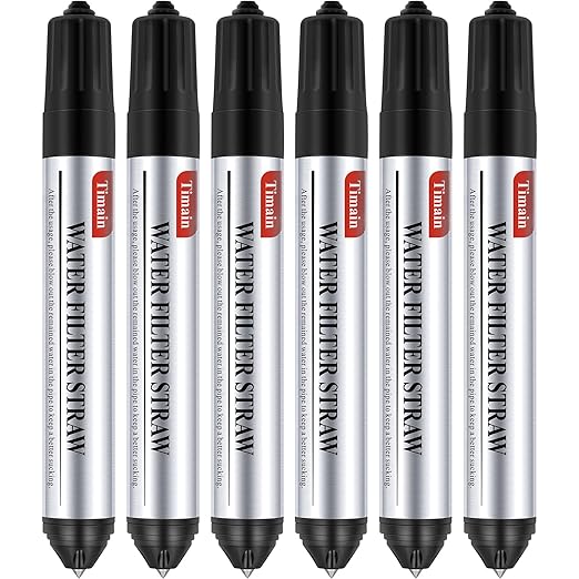 6 Pack Timain Mini Water Filter Straws,Water Purifier Survival for Emergency Preparedness,Break Glass,Travel,Camping, Hiking,Fishing,Hunting (6)