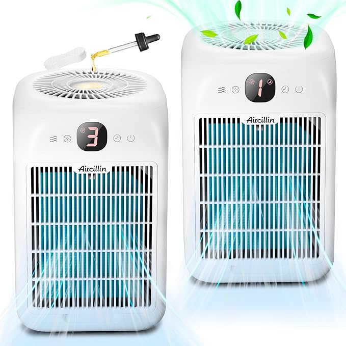 Air Purifiers for Home Bedroom Up to 908 Sq Ft Each One by 10W Brushless DC Motor, Dual Air Intakes, 3-in-1 HEPA Filter with Sleep Mode, Aromatherapy, for Smoke, Pet Dander, Pollutants Odor, 2 PACK