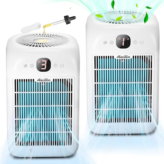 Air Purifiers for Home Bedroom Up to 908 Sq Ft Each One by 10W Brushless DC Motor, Dual Air Intakes, 3-in-1 HEPA Filter with Sleep Mode, Aromatherapy, for Smoke, Pet Dander, Pollutants Odor, 2 PACK