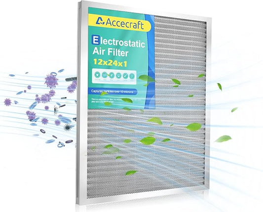 12x24x1 Electrostatic Air Filter, Washable & Reusable Aluminum AC/HVAC Furnace Filter, MERV 8, Lasts a Lifetime, Healthier Home or Office(Actual Size: 11.69"x23.38"x0.86")