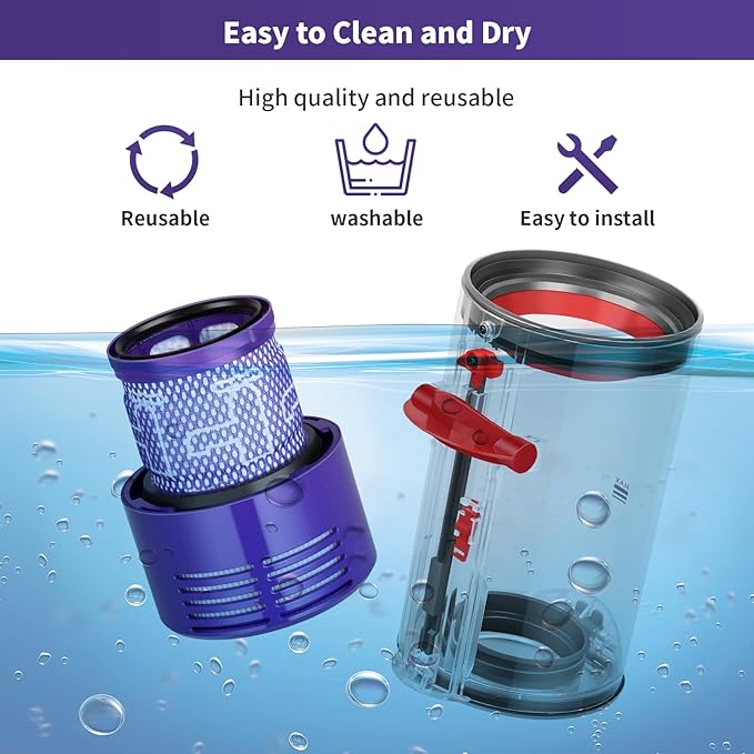 Upgraded Dust Bin Replacement Compatible With Dyson Cyclone V10 Animal,V10 Total Clean,V10 Absolute,V10 Animal,SV12 Vacuum Canister Bin for Part No.969509-01 with 1 HEPA Filter