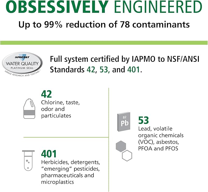 AO Smith Water Filter for Sink Faucet - Advanced Direct Connect Under Sink Water Filter System - Claryum Filtration Reduces 99% of 78 Harmful Contaminants - AO-MF-ADV