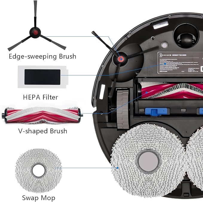 21 Pack Replacement Parts for Yeedi M12 PRO+ Robot Vacuum Accessories Kit, Cleaner Inclue 1 V-shaped Brush, 6 Side Brushes, 6 Dust Bags, 4 Hepa Filters, 4 Mop Pads, 1 Clean Tool