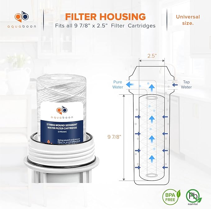 Aquaboon Whole House 5 Micron 10 x 2.5 String Wound Sediment Water Filter Cartridge Replacement Compatible with Well Water Filter WHKF-WHSW, 50-Pack