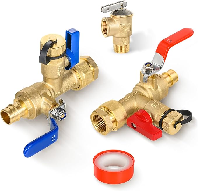 3/4 Inch GUOFIS IPS Tankless Water Heater Valve Kit with Pressure Relief Valve(3/4"FIPx 3/4" PEX-A Expansion F1960),1 Set Water Heater Valve Kit