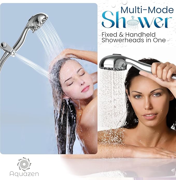 AQUAZEN® Filtered Shower Head with 8-Layer Handheld Filter | High Pressure | 10 Spray Modes | US Standard | Premium Chrome Finish | 5ft Hose | Easy Install