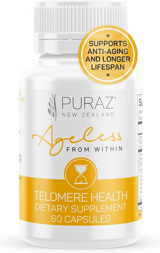 Telomere Supplements w/Potent Astragalus Root Extract and Collagen | Superior Immune Support, Anti-Aging, DNA Repair | Pure Telomerase Enzyme for Telomere Lengthening and Support | 60 Capsules