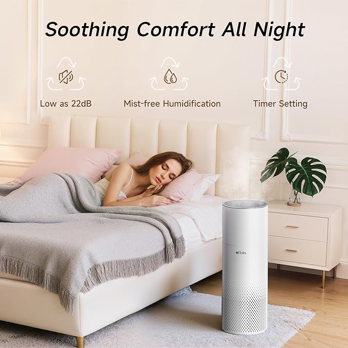Afloia Humidifier and Air Purifier in One, Air Purifier and Evaporative Humidifier Combo for Home, 24dB Quiet Air Cleaner Remove Pets Dust Dander Hair Allergy Pollen Smoke Smell for Room